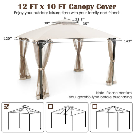 10 x 12 Feet Gazebo Replacement Top with Air Vent and Drainage Holes-Beige