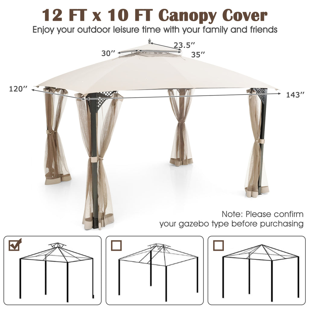 Bâche de rechange pour tonnelle 10 x 12 pieds avec évacuation d'air et trous de drainage - Beige