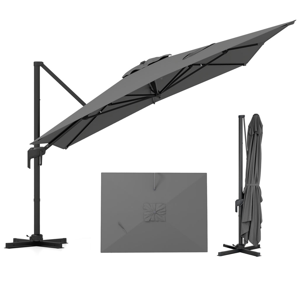 10 x 13 FT Cantilever Patio Umbrella with 360-Degree Rotation and 5 Tilt Positions-Gray