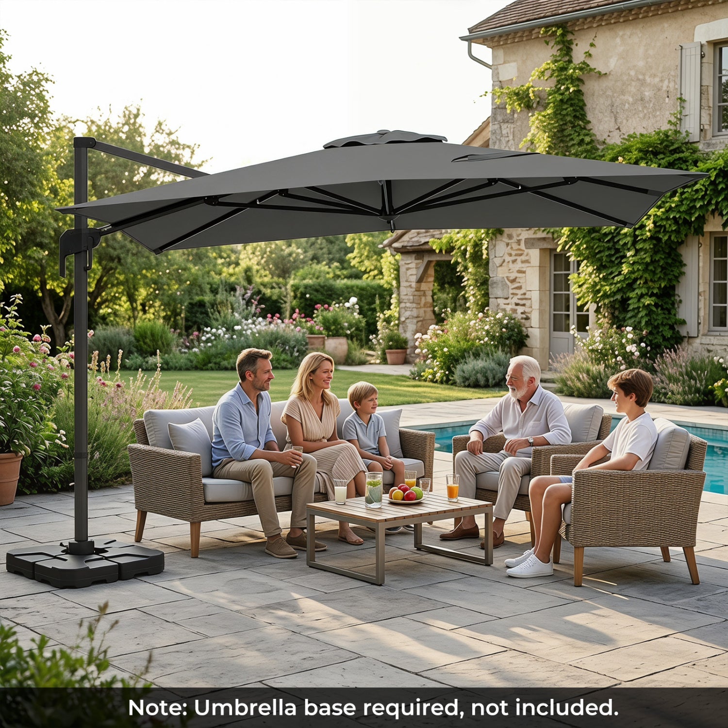 10 x 13 FT Cantilever Patio Umbrella with 360-Degree Rotation and 5 Tilt Positions-Gray