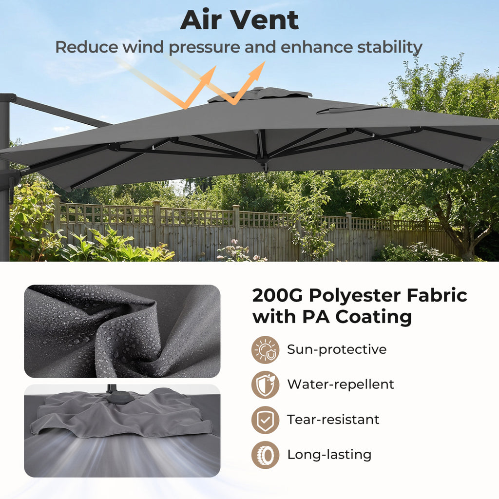 10 x 13 FT Cantilever Patio Umbrella with 360-Degree Rotation and 5 Tilt Positions-Gray