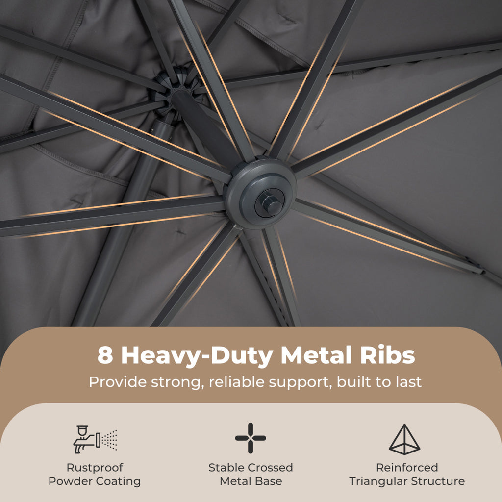 10 x 13 FT Cantilever Patio Umbrella with 360-Degree Rotation and 5 Tilt Positions-Gray