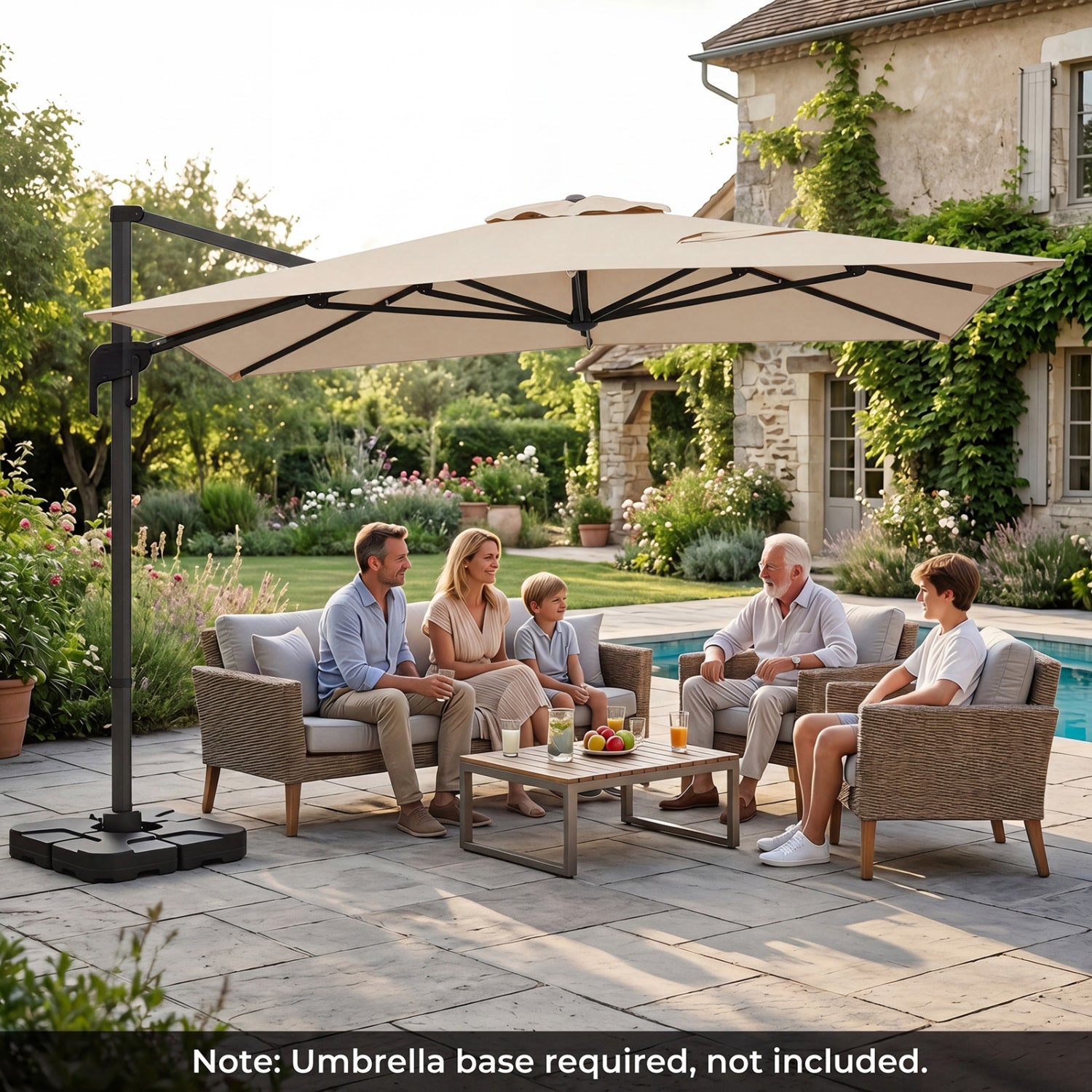 10 x 13 FT Cantilever Patio Umbrella with 360-Degree Rotation and 5 Tilt Positions-Beige