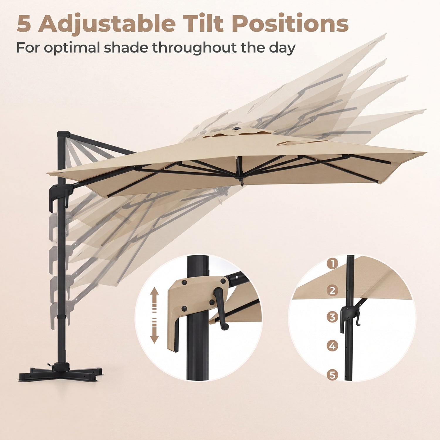 10 x 13 FT Cantilever Patio Umbrella with 360-Degree Rotation and 5 Tilt Positions-Beige