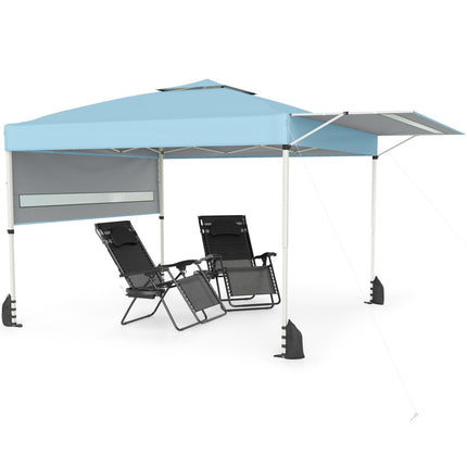 10 x 17 Feet Pop Up Canopy Tent with Dual Adjustable Awnings-Blue