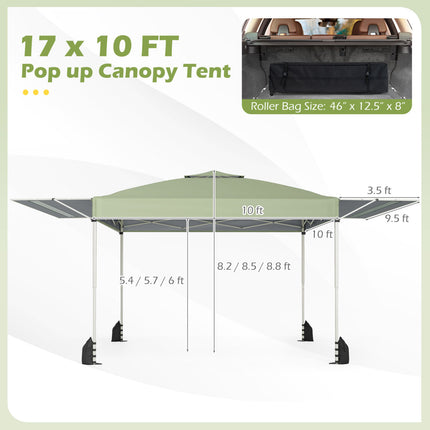 10 x 17 Feet Pop Up Canopy Tent with Dual Adjustable Awnings-Green