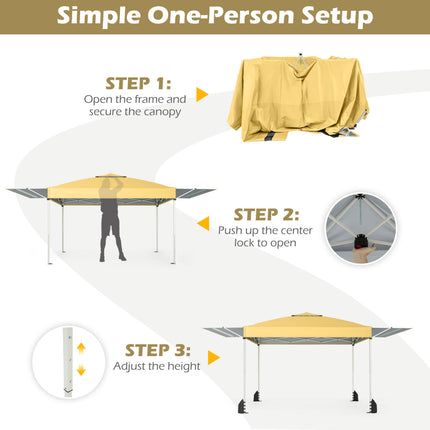 10 x 17 Feet Pop Up Canopy Tent with Dual Adjustable Awnings-Yellow