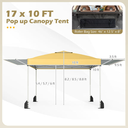 10 x 17 Feet Pop Up Canopy Tent with Dual Adjustable Awnings-Yellow