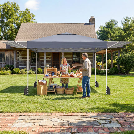 10 x 17 Feet Pop Up Canopy Tent with Dual Adjustable Awnings-Gray