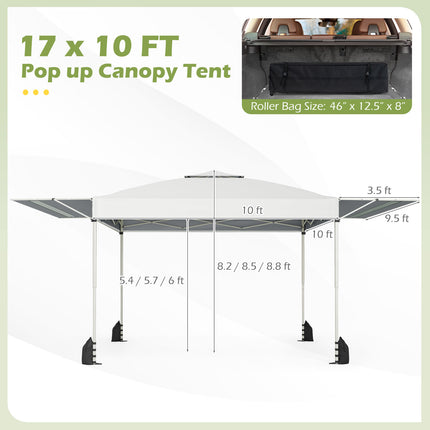 10 x 17 Feet Pop Up Canopy Tent with Dual Adjustable Awnings-White