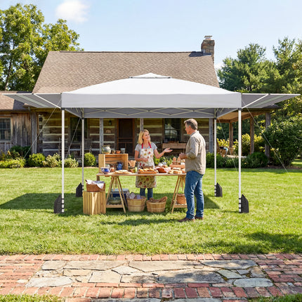 10 x 17 Feet Pop Up Canopy Tent with Dual Adjustable Awnings-White