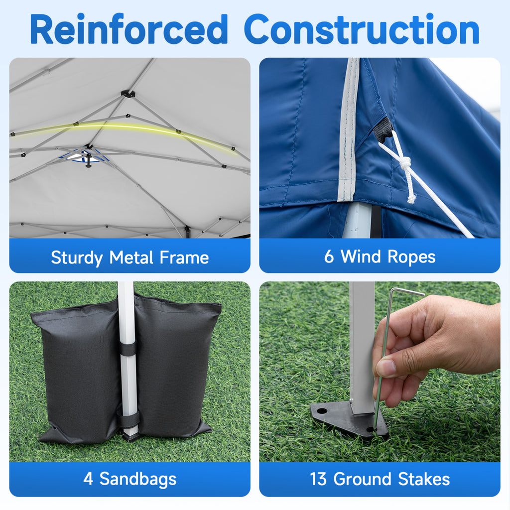 10 x 20 FT Pop Up Canopy Tent with 6 Sidewalls and Adjustable Height-Blue