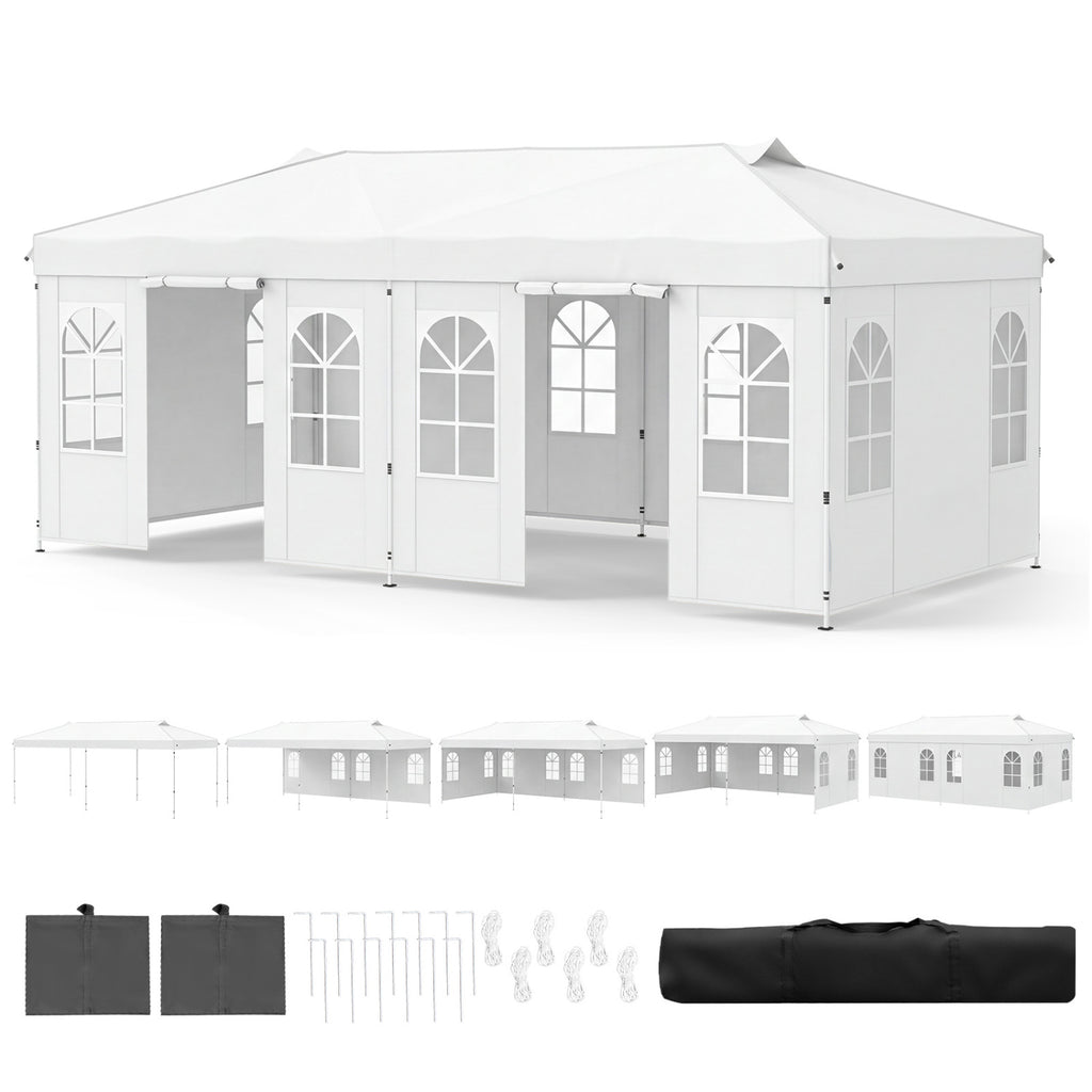 10 x 20 FT Pop Up Canopy Tent with 6 Sidewalls and Adjustable Height-White