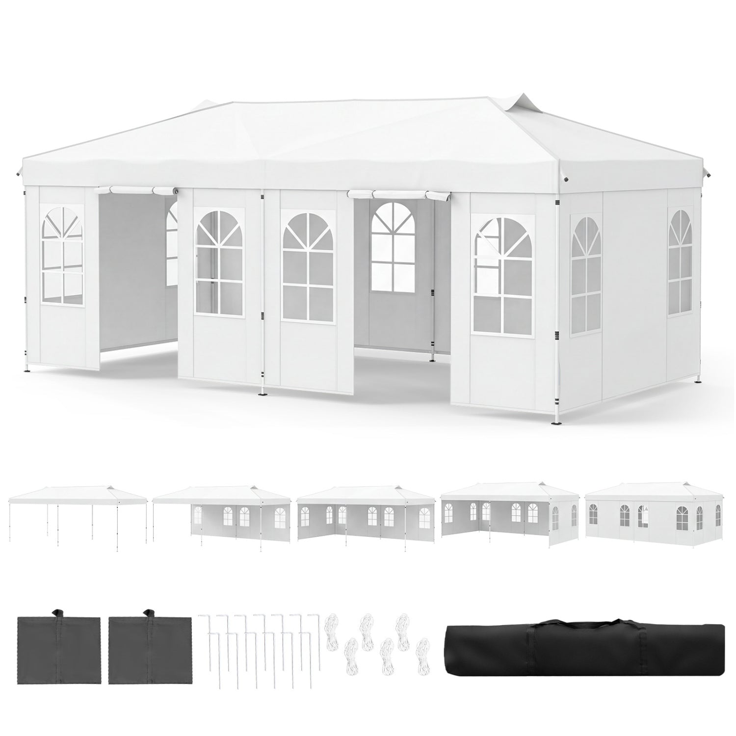 10 x 20 FT Pop Up Canopy Tent with 6 Sidewalls and Adjustable Height-White