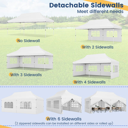 10 x 20 FT Pop up Canopy with 6 Sidewalls and Windows and Carrying Bag for Party Wedding Picnic-White