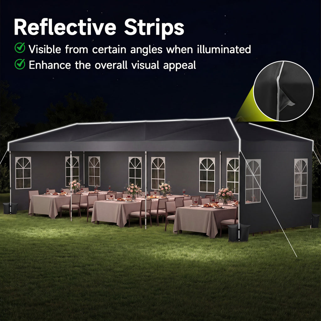 10 x 30 FT Pop Up Canopy Tent with 8 Sidewalls and Adjustable Height-Black