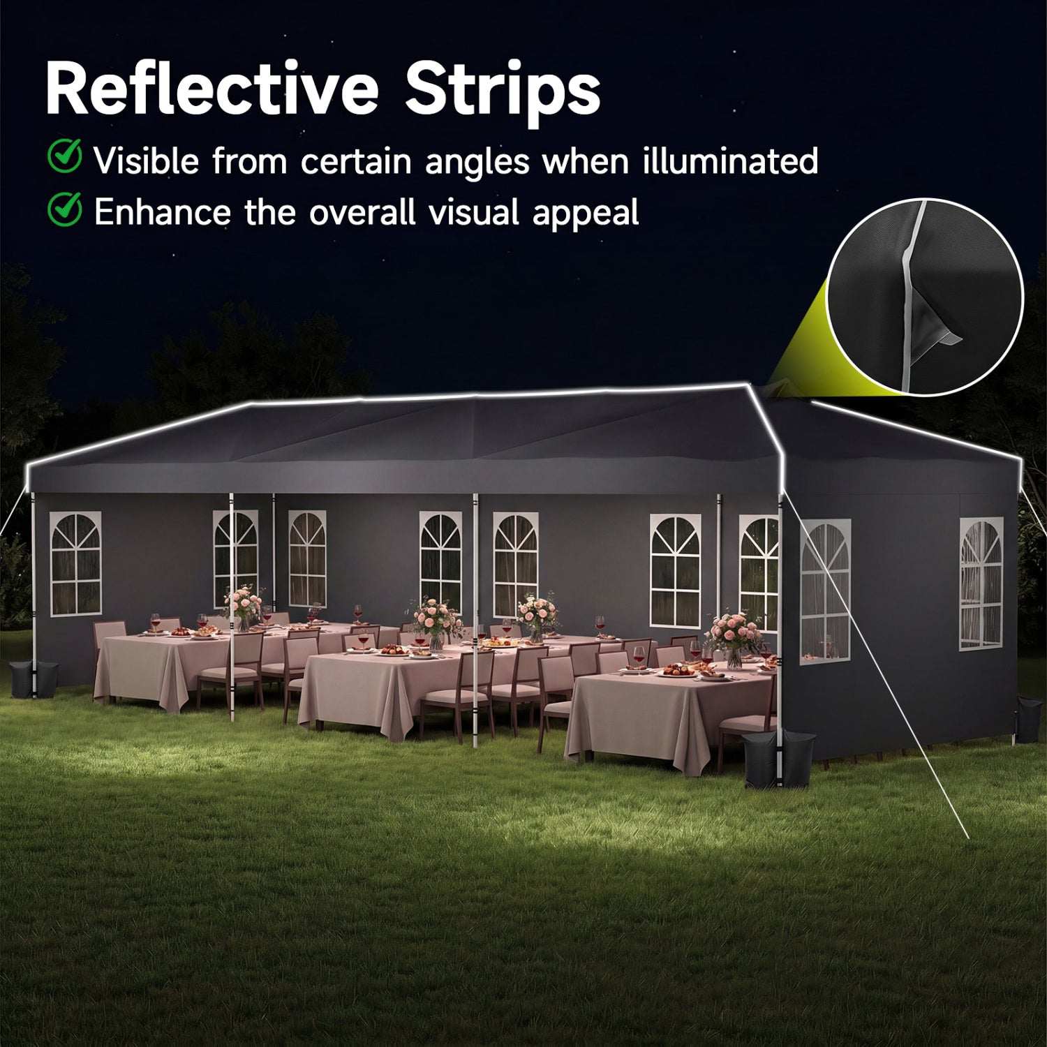 10 x 30 FT Pop Up Canopy Tent with 8 Sidewalls and Adjustable Height-Black