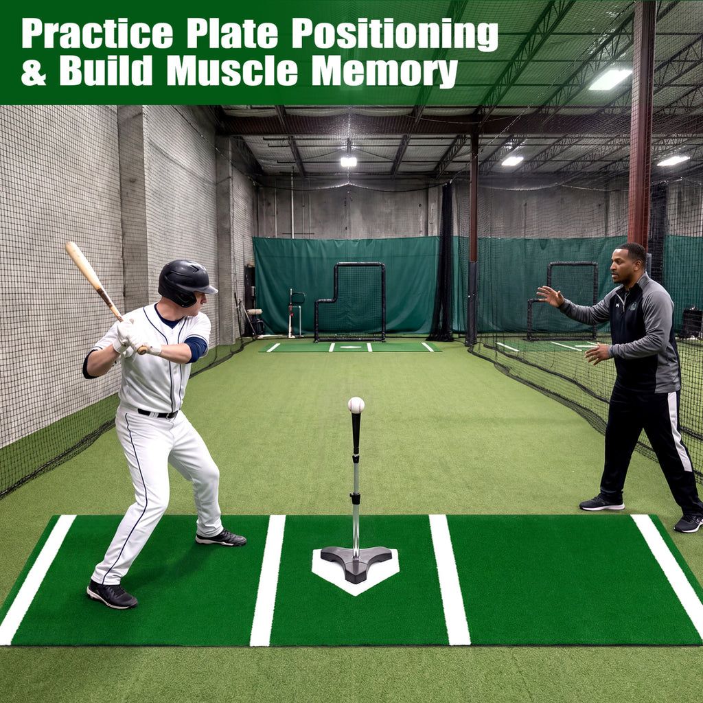 10 x 3.8 ft Baseball and Softball Hitting Mat with Home Plate-Green
