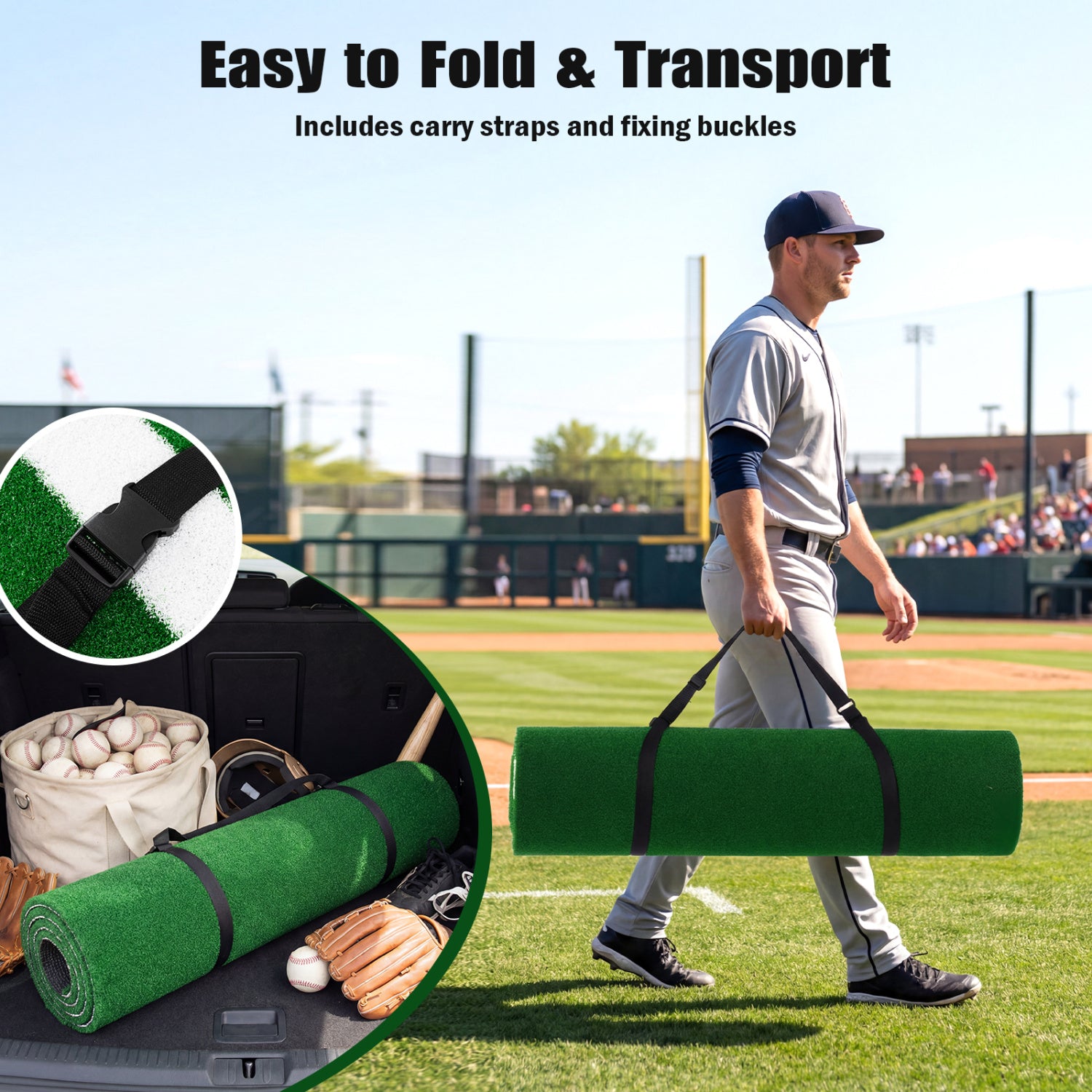 10 x 3.8 ft Baseball and Softball Hitting Mat with Home Plate-Green