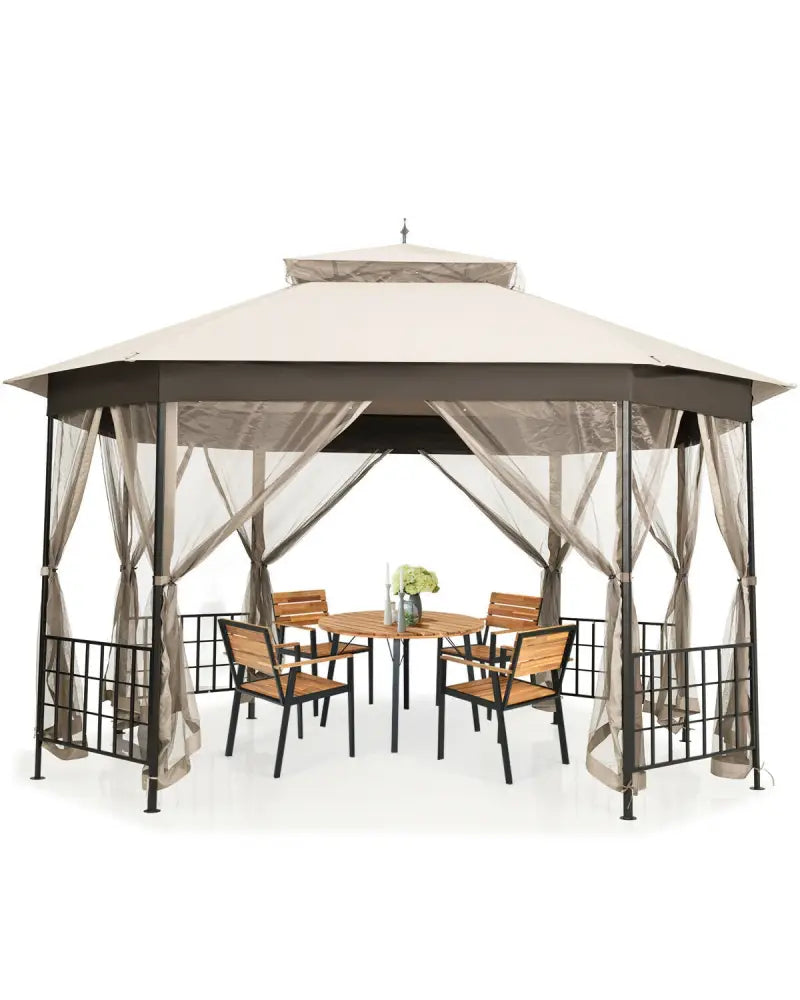 10â™x 12â™ Octagonal Patio Gazebo-Beige - Beige - Gazebos