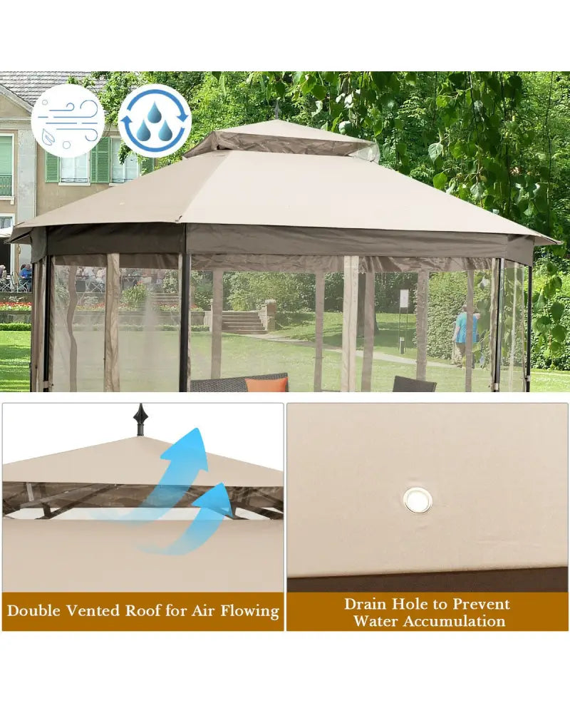 10â™x 12â™ Octagonal Patio Gazebo-Beige - Beige - Gazebos