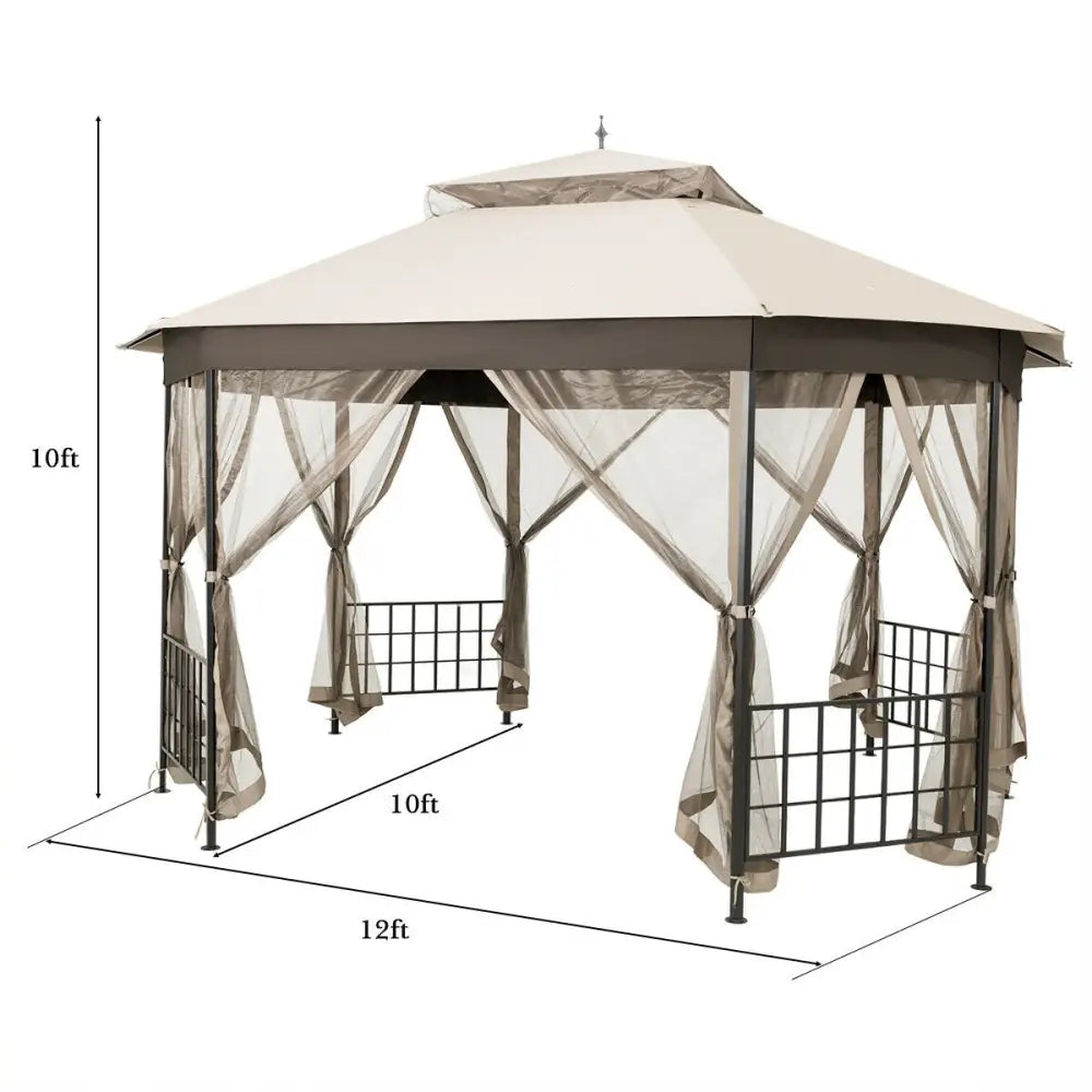 10cm™x 12cm™ Octagonal Patio Gazebo-Beige - Beige - Gazebos