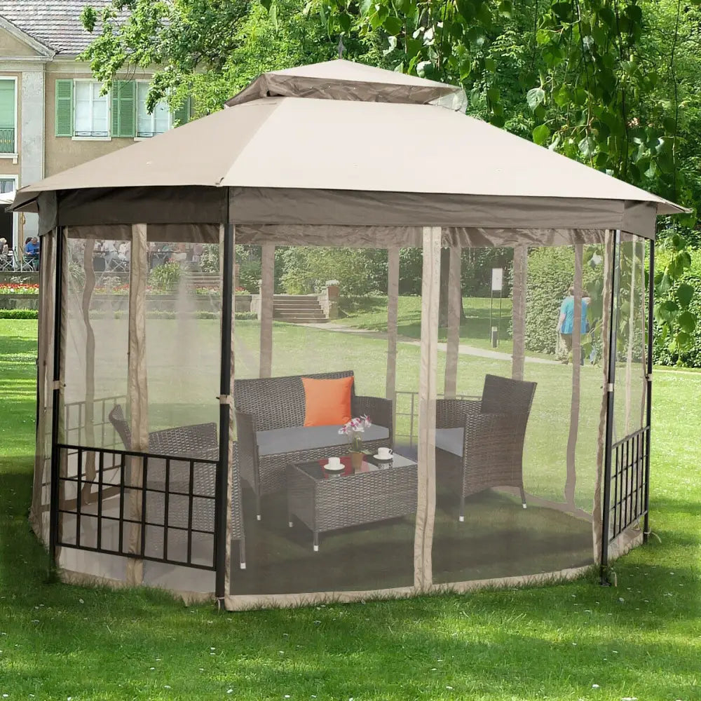 10cm™x 12cm™ Octagonal Patio Gazebo-Beige - Beige - Gazebos
