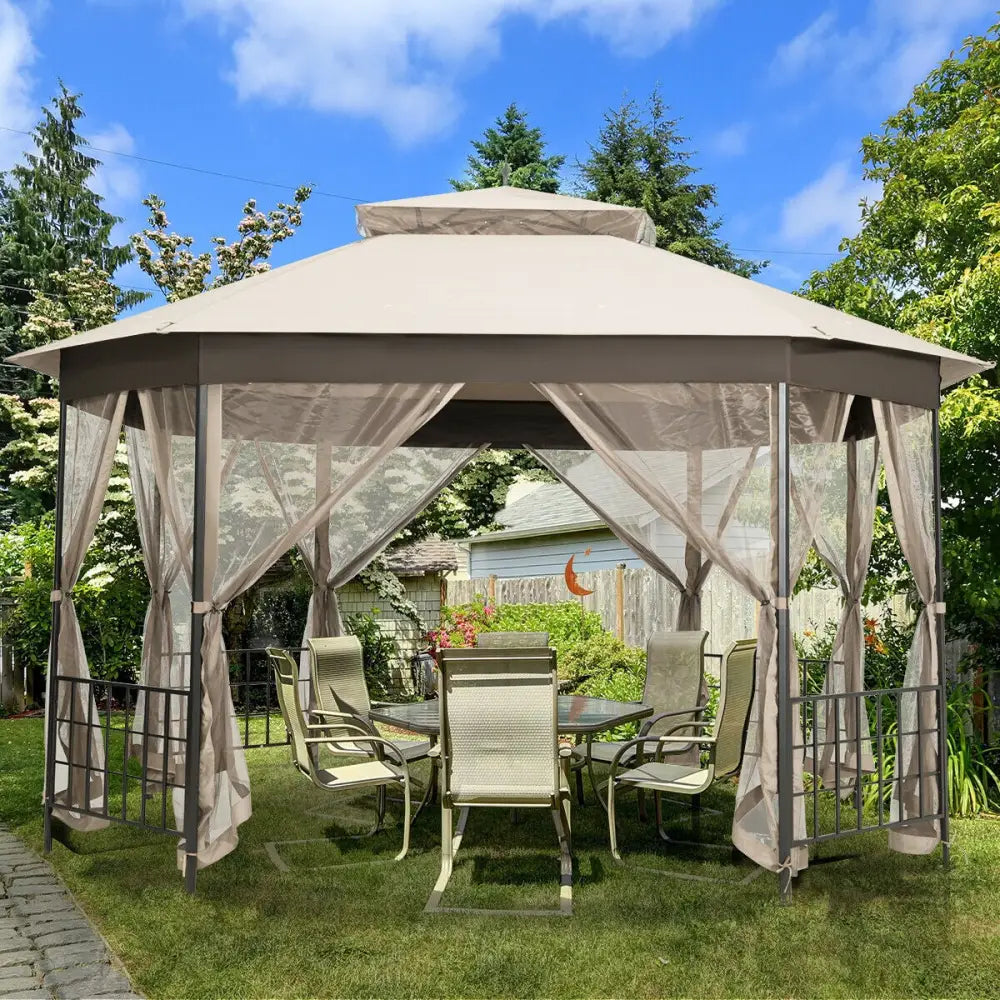 10cm™x 12cm™ Octagonal Patio Gazebo-Beige - Beige - Gazebos