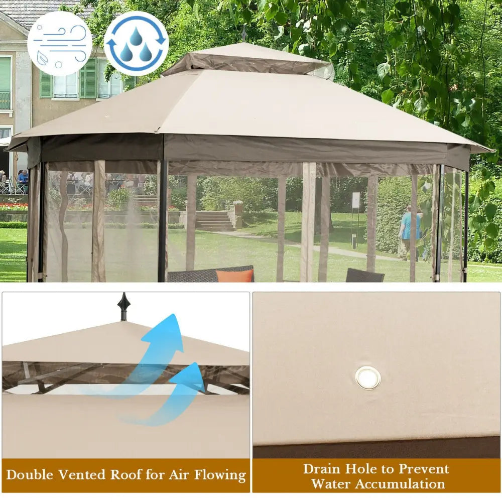 10cm™x 12cm™ Octagonal Patio Gazebo-Beige - Beige - Gazebos