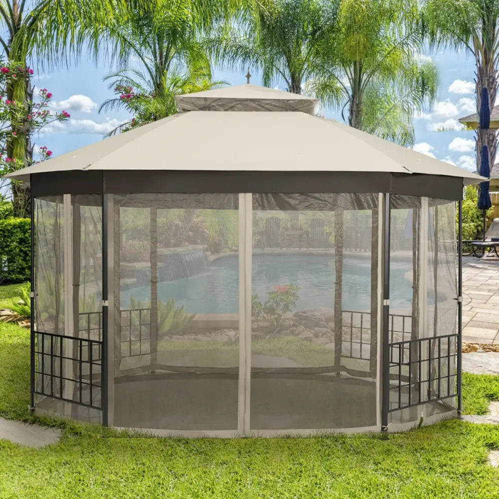 10cm™x 12cm™ Octagonal Patio Gazebo-Beige - Beige - Gazebos