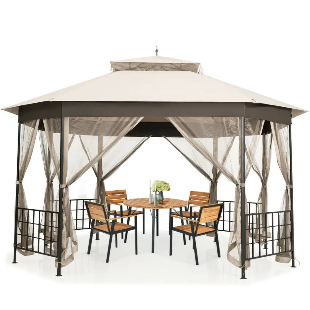 10cm™x 12cm™ Octagonal Patio Gazebo-Beige - Beige - Gazebos