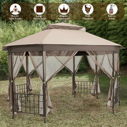 10cm™x 12cm™ Octagonal Patio Gazebo-Brown - Brown - Gazebos