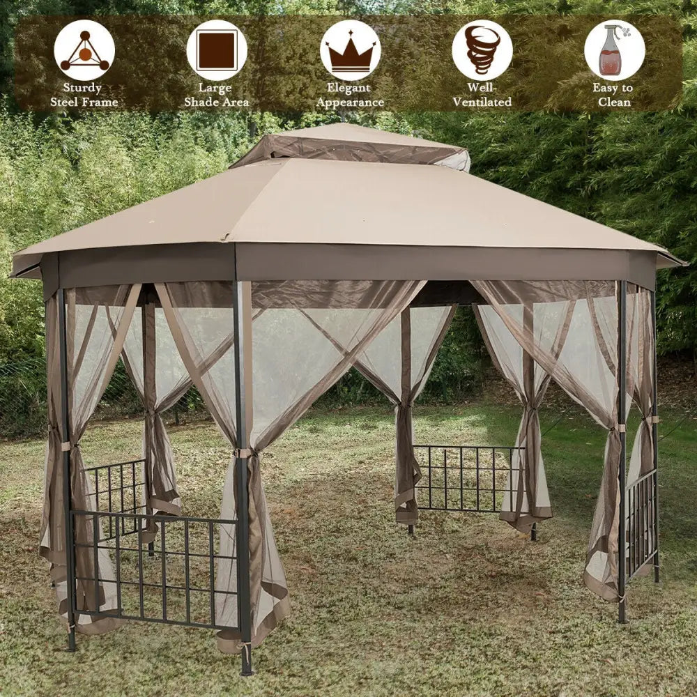 10cm™x 12cm™ Octagonal Patio Gazebo-Brown - Brown - Gazebos
