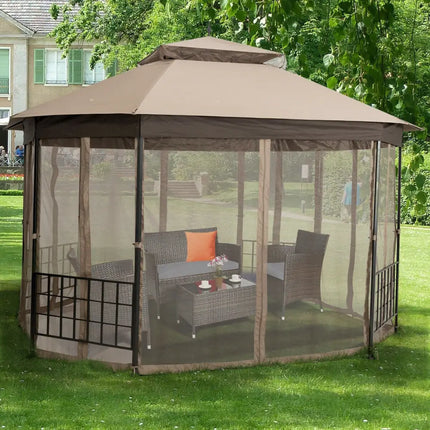 10cm™x 12cm™ Octagonal Patio Gazebo-Brown - Brown - Gazebos