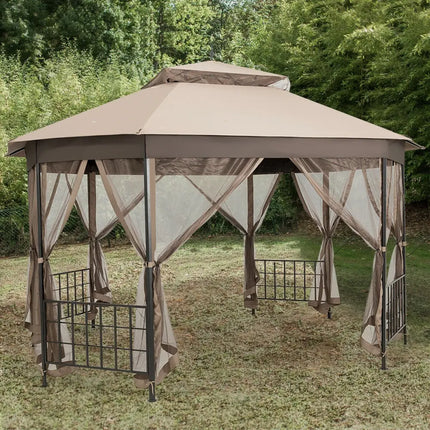 10cm™x 12cm™ Octagonal Patio Gazebo-Brown - Brown - Gazebos