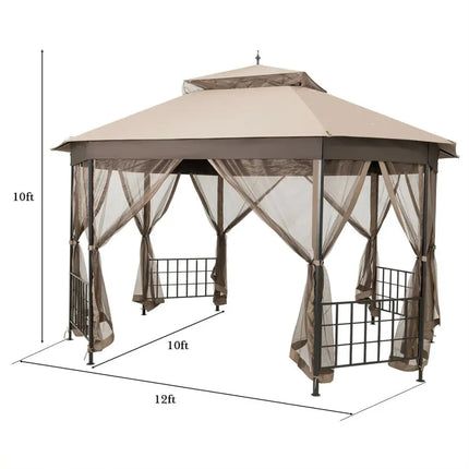10cm™x 12cm™ Octagonal Patio Gazebo-Brown - Brown - Gazebos
