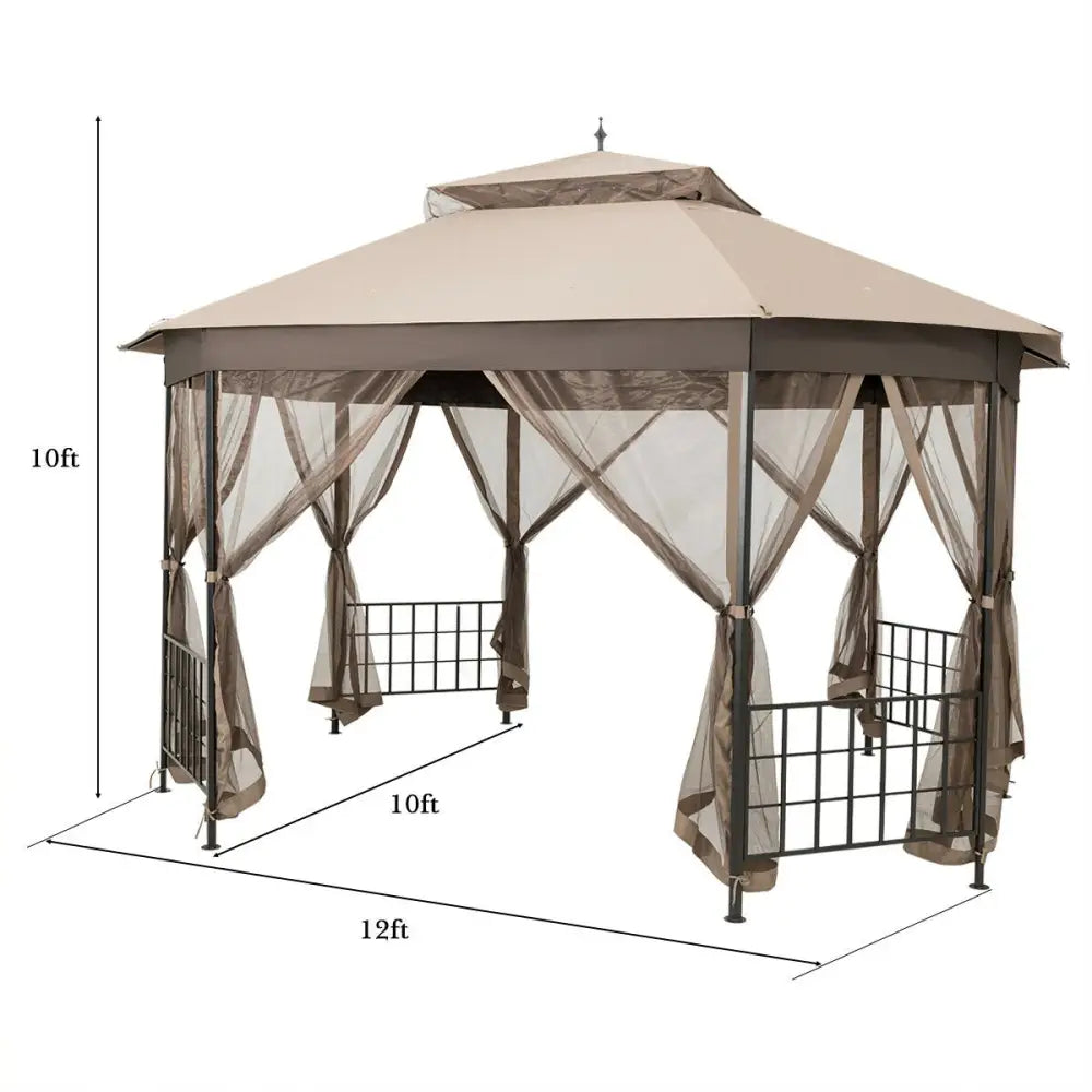 10cm™x 12cm™ Octagonal Patio Gazebo-Brown - Brown - Gazebos
