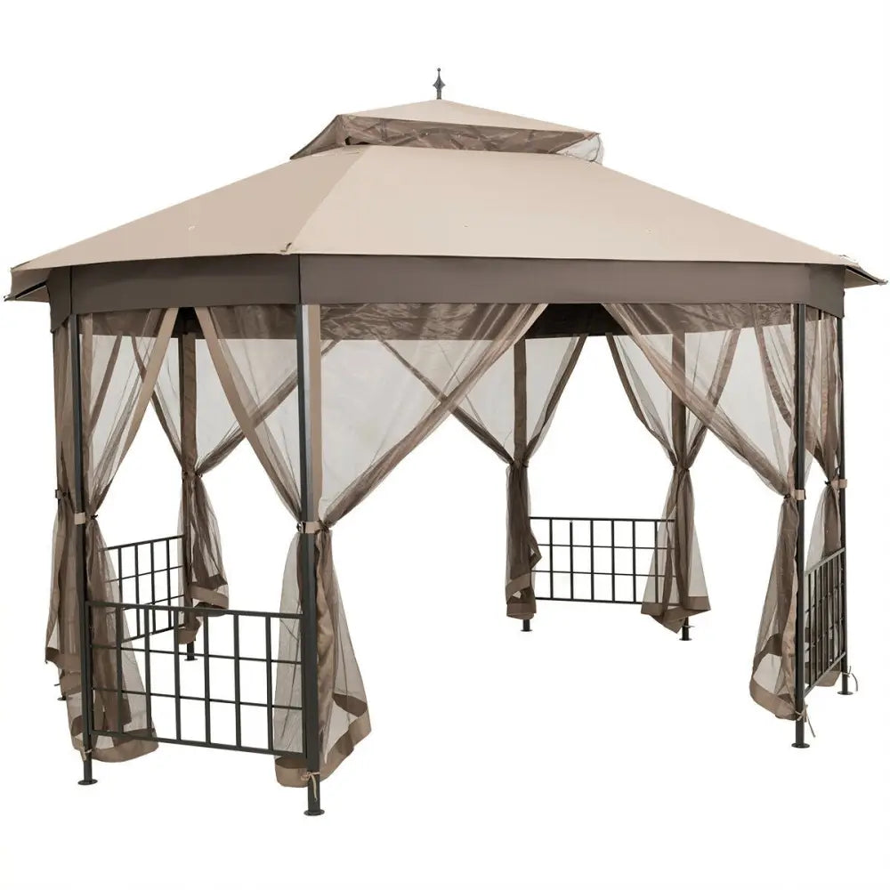 10cm™x 12cm™ Octagonal Patio Gazebo-Brown - Brown - Gazebos