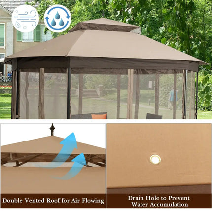 10cm™x 12cm™ Octagonal Patio Gazebo-Brown - Brown - Gazebos