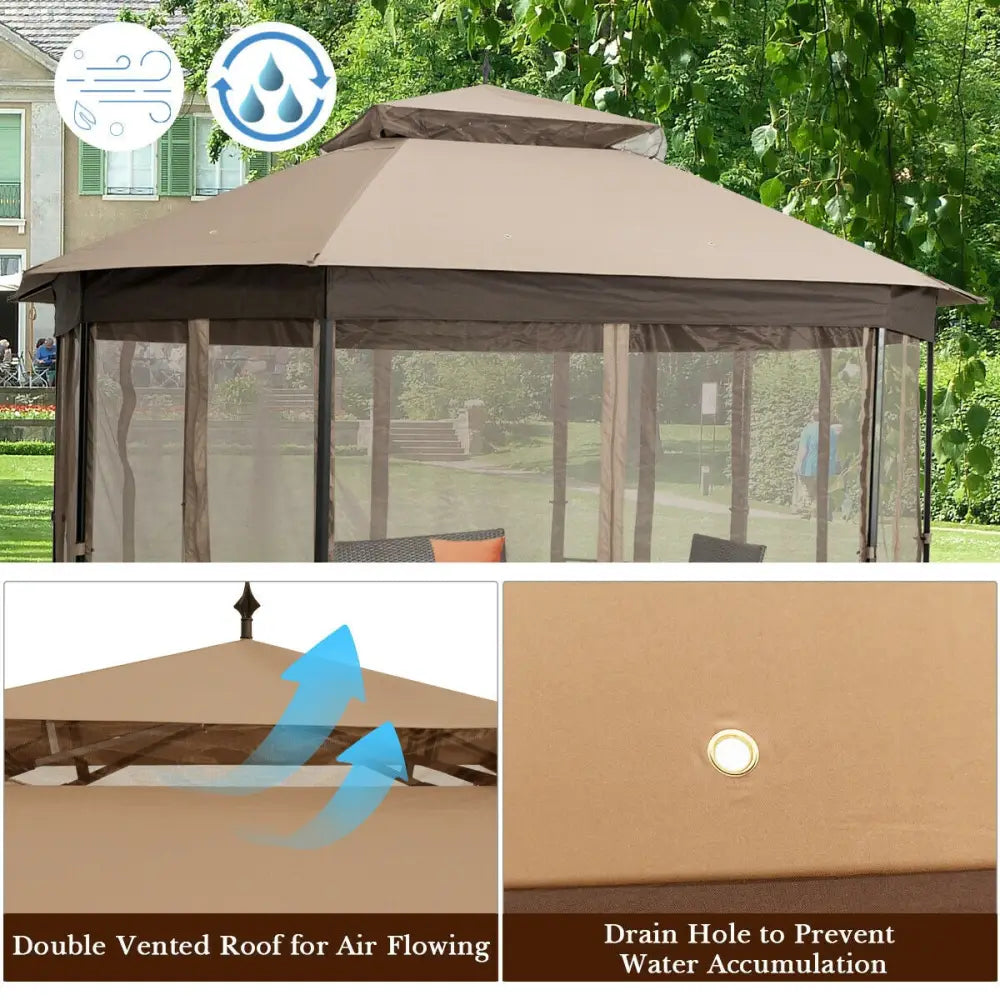 10cm™x 12cm™ Octagonal Patio Gazebo-Brown - Brown - Gazebos