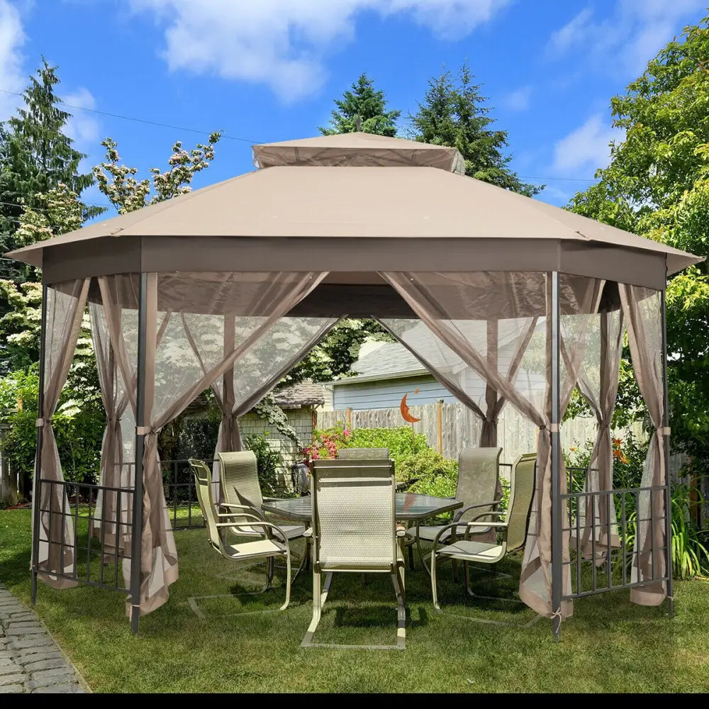 10cm™x 12cm™ Octagonal Patio Gazebo-Brown - Brown - Gazebos