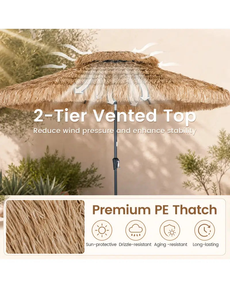 10FT and 2-Tier Tiki Patio Umbrella with 8 Ribs-Brown - Brown - Outdoor Umbrellas