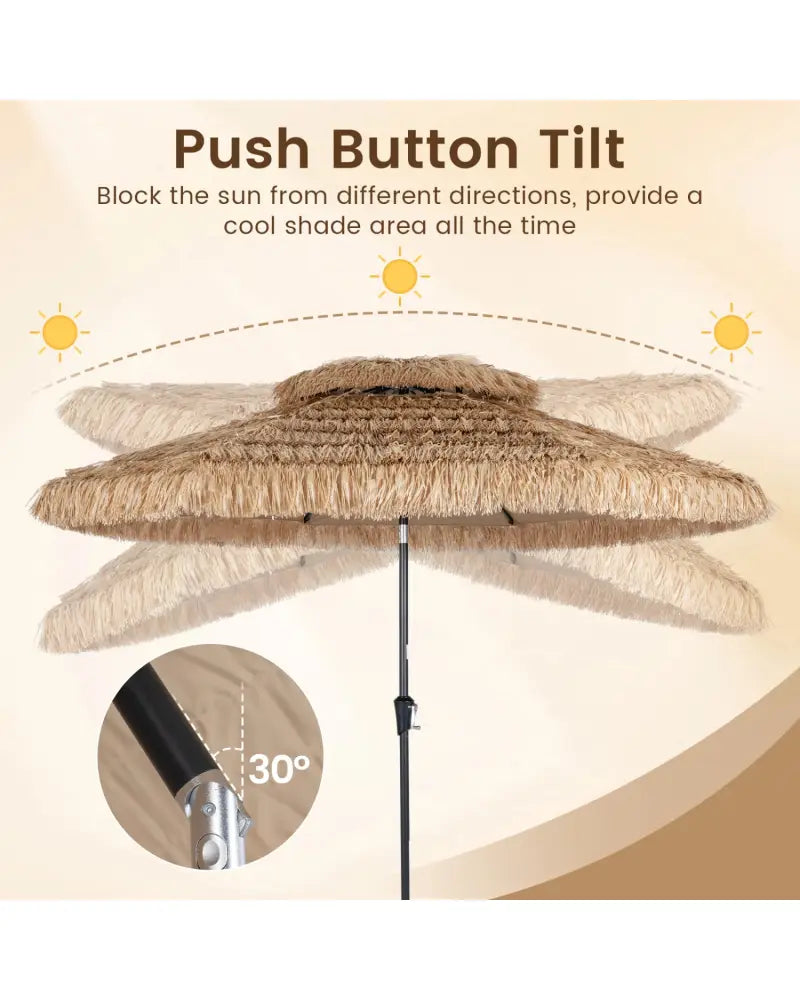 10FT and 2-Tier Tiki Patio Umbrella with 8 Ribs-Brown - Brown - Outdoor Umbrellas