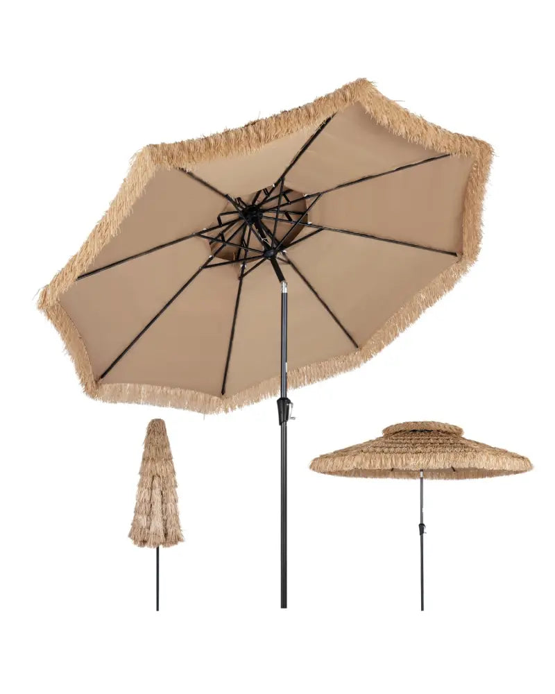 10FT and 2-Tier Tiki Patio Umbrella with 8 Ribs-Brown - Brown - Outdoor Umbrellas