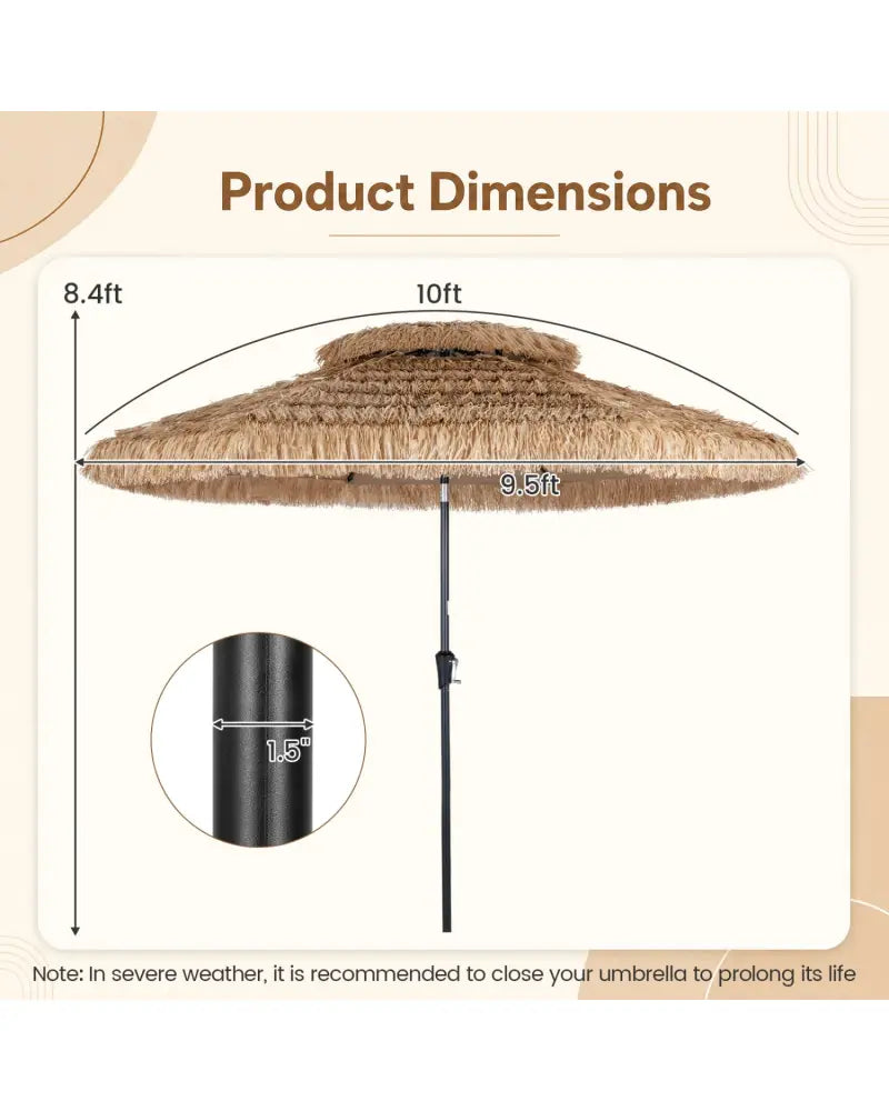 10FT and 2-Tier Tiki Patio Umbrella with 8 Ribs-Brown - Brown - Outdoor Umbrellas