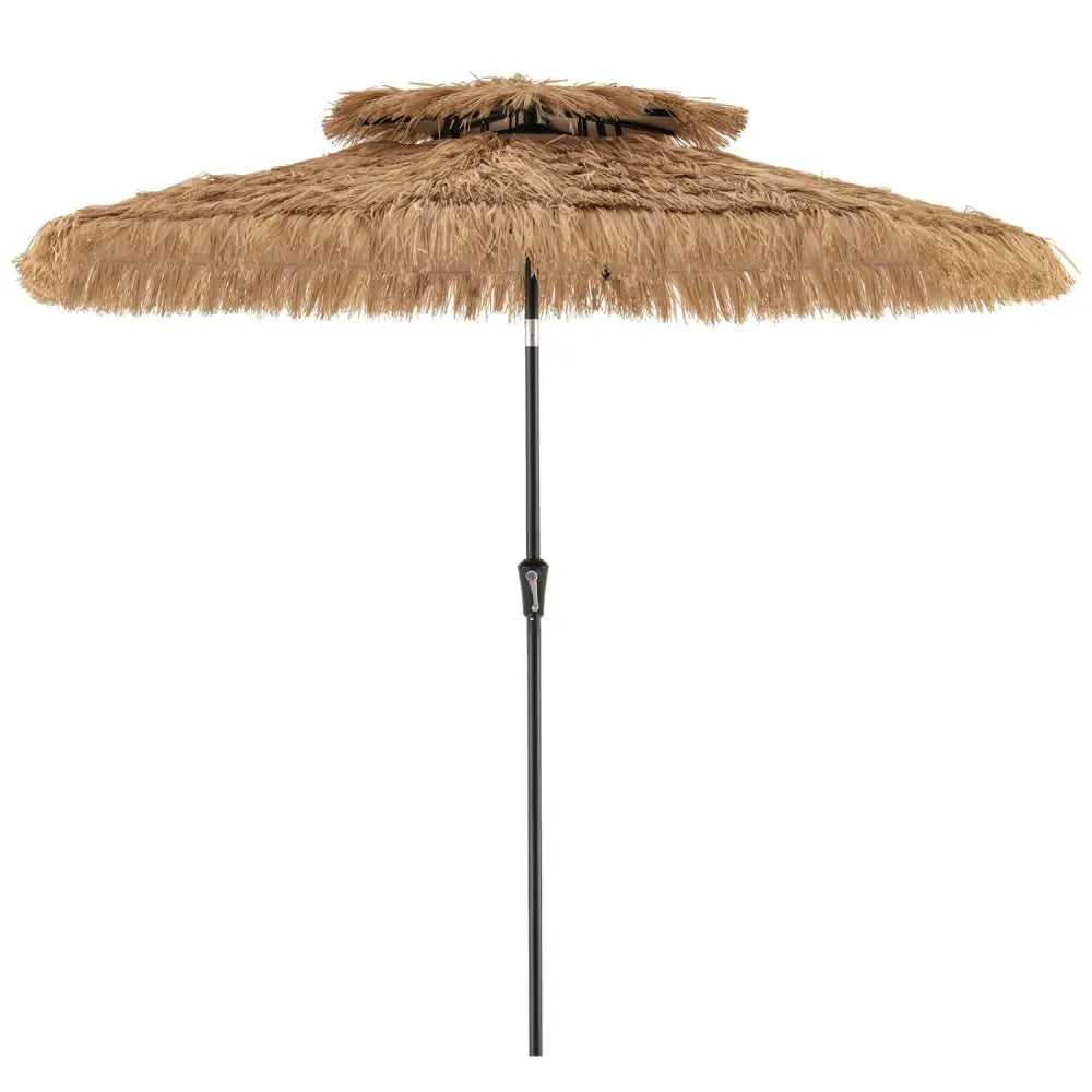10FT and 2-Tier Tiki Patio Umbrella with 8 Ribs-Brown - Brown - Outdoor Umbrellas