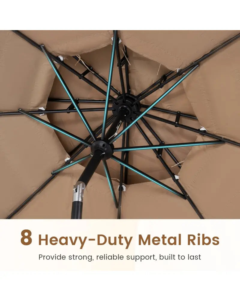 10FT and 2-Tier Tiki Patio Umbrella with 8 Ribs-Brown - Brown - Outdoor Umbrellas