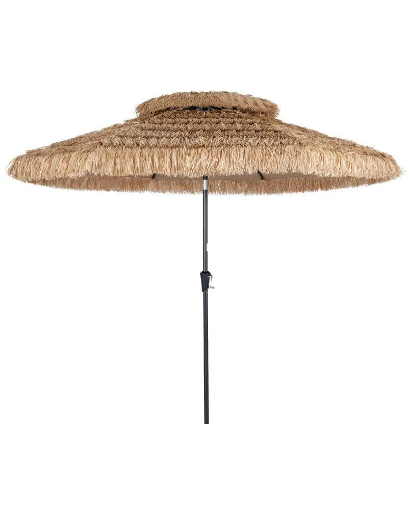 10FT and 2-Tier Tiki Patio Umbrella with 8 Ribs-Brown - Brown - Outdoor Umbrellas