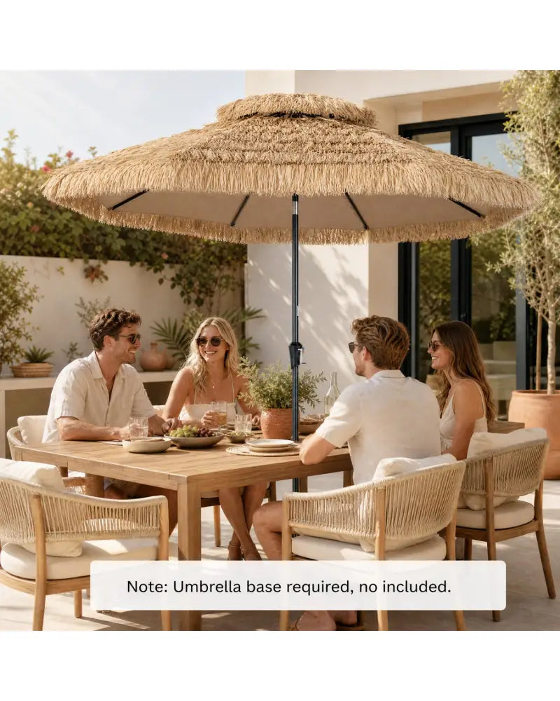 10FT and 2-Tier Tiki Patio Umbrella with 8 Ribs-Brown - Brown - Outdoor Umbrellas