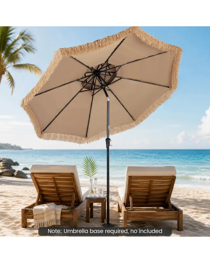 10FT and 2-Tier Tiki Patio Umbrella with 8 Ribs-Brown - Brown - Outdoor Umbrellas